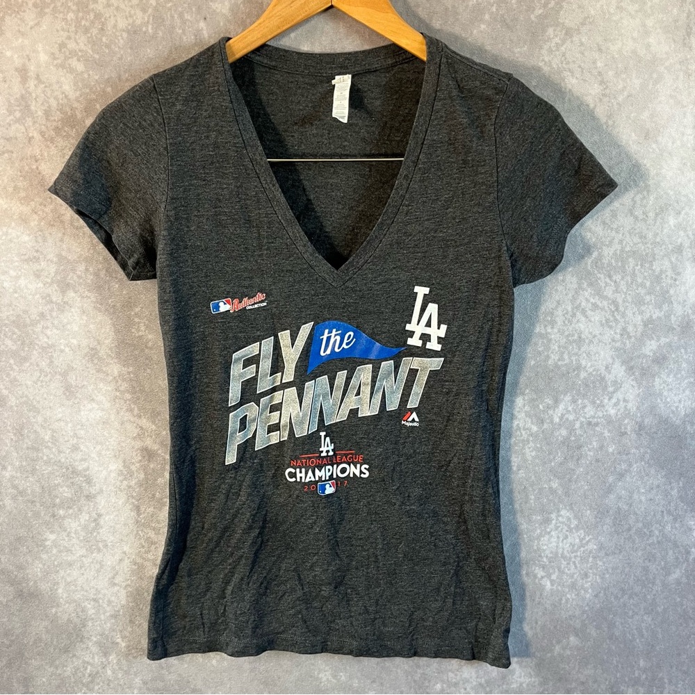LA Dodgers Shirt Womens Small‎ Gray National League 2017 Champions Fly Pennant